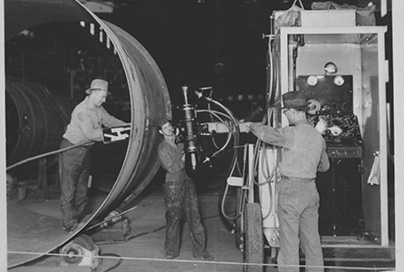 X -ray machine to test welds on steel pipes, 1937.